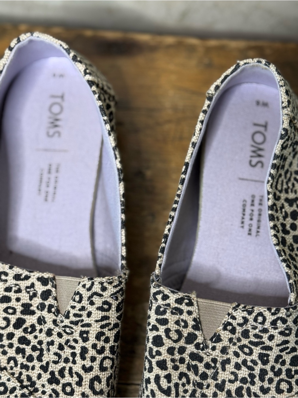 TOMS Leopard Canvas Slip-Ons - Beige & Black - Picture 3 of 12